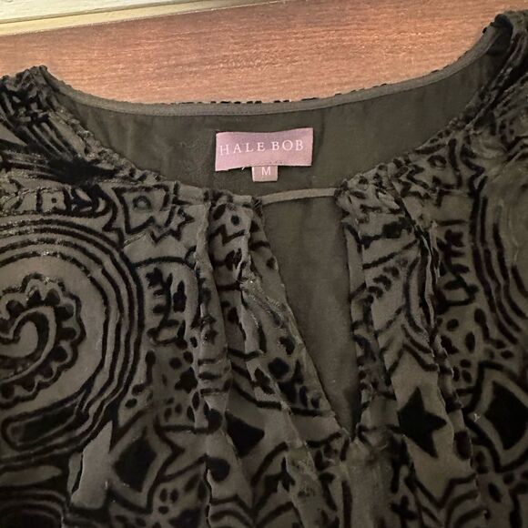 Hale Bob  silk, velvet  long sleeve top blouses size M in black, NWT - Picture 3 of 7